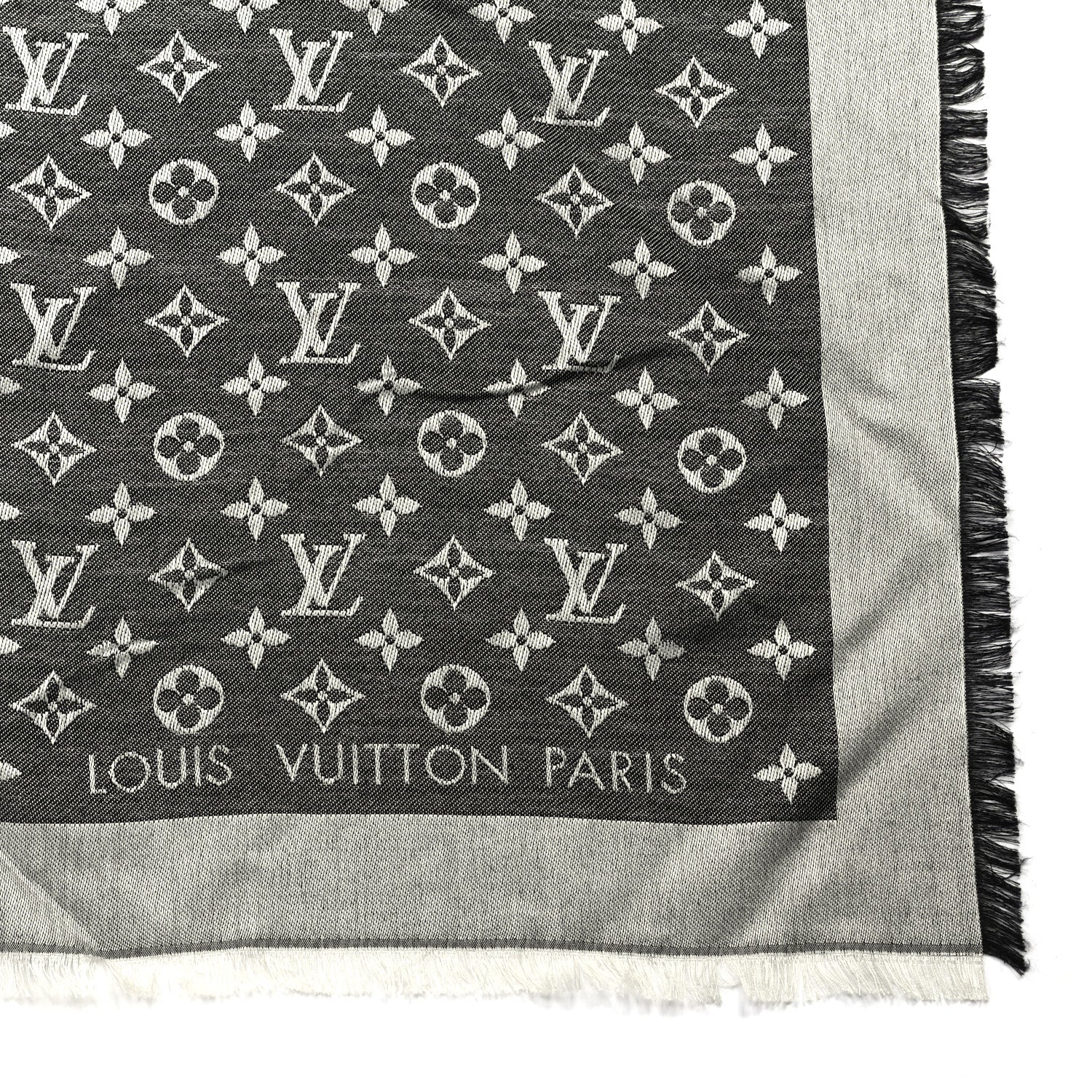 Louis Vuitton Silk Wool Monogram Denim Shawl Black 2 of 4