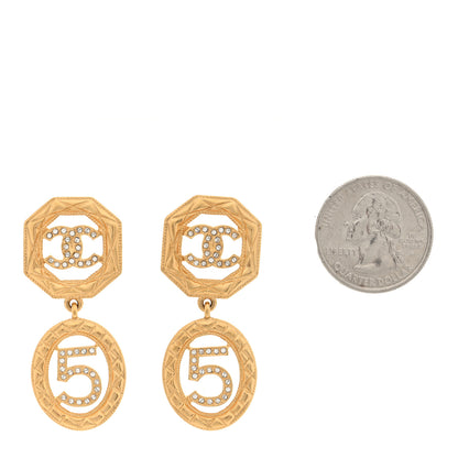 Chanel Metal Crystal Quilted CC No 5 Drop Earrings Gold 2 of 4