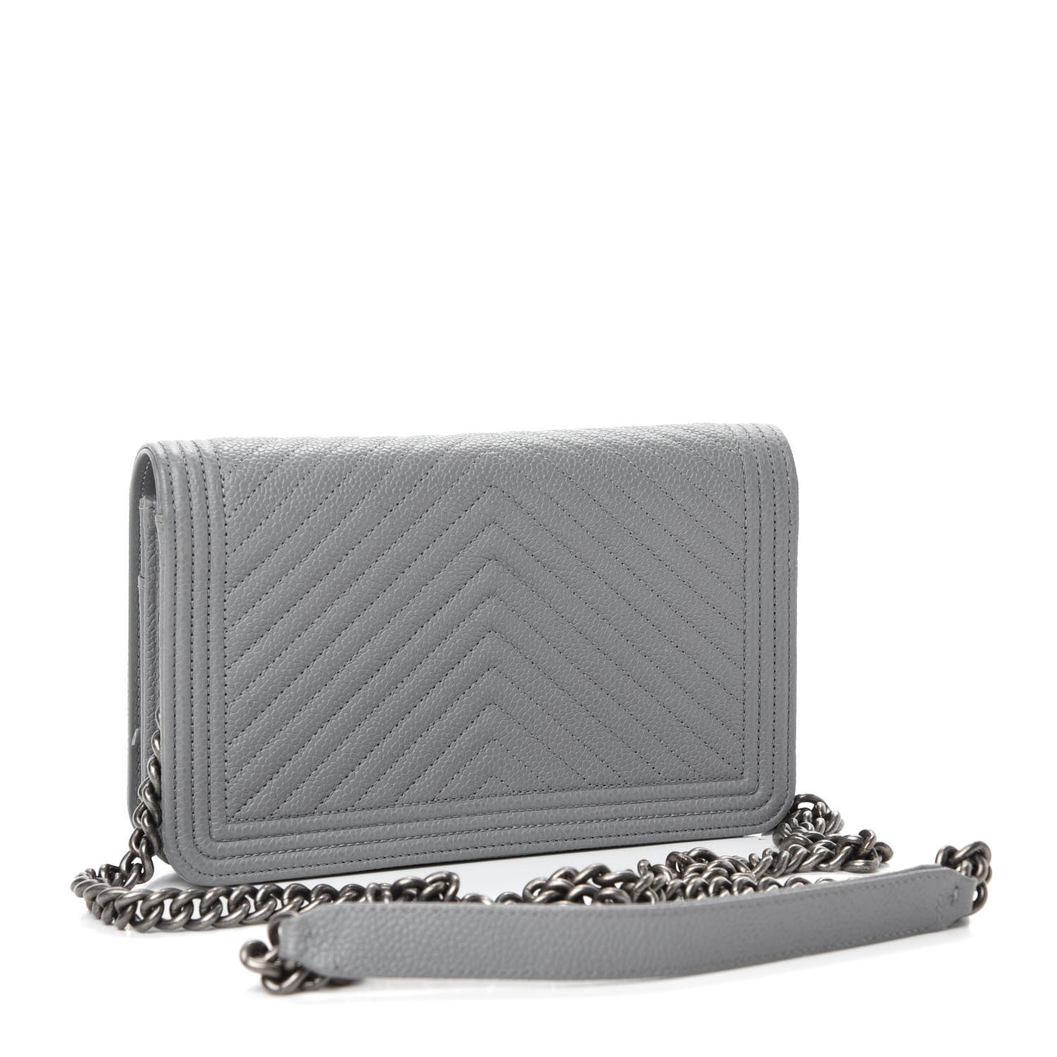 Chanel Caviar Chevron Quilted Boy Wallet On Chain WOC Grey 3 of 13