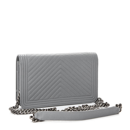 Chanel Caviar Chevron Quilted Boy Wallet On Chain WOC Grey 3 of 13