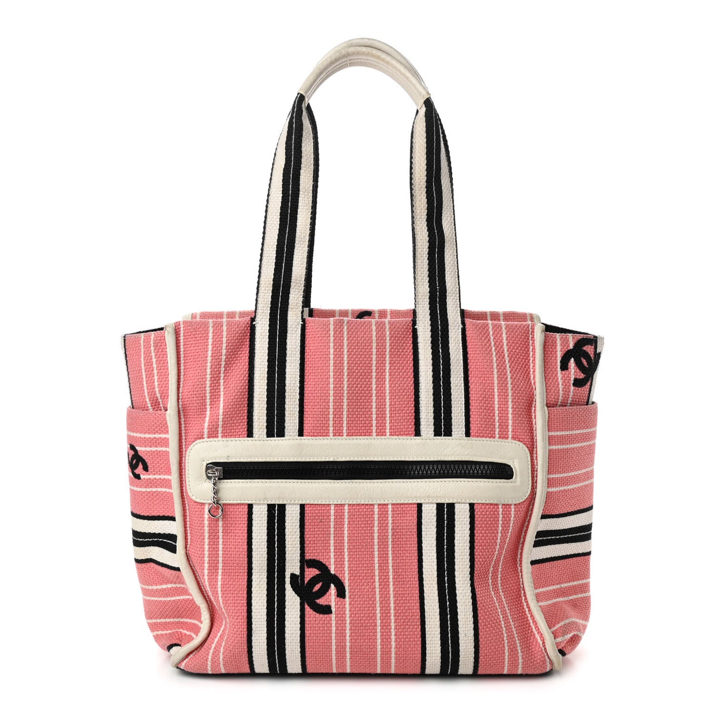 Striped Canvas CC Small Tote Pink White Black