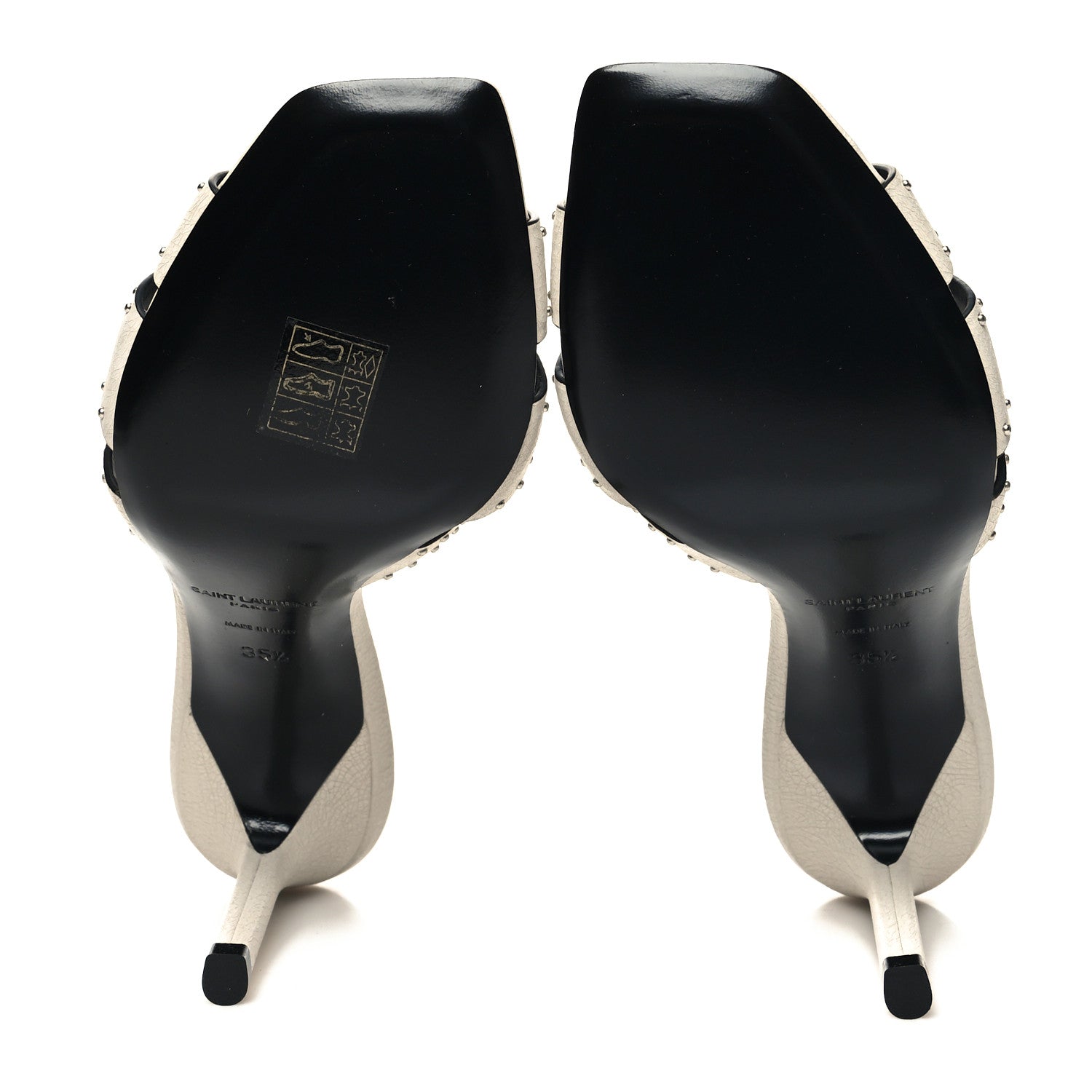 Saint Laurent Grain De Poudre Tribute 85 Slide Studded Sandals 35.5 Off White 5 of 9