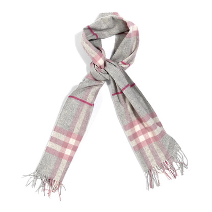Burberry Cashmere Giant Check Fringe Scarf Light Grey Pink 1 of 3
