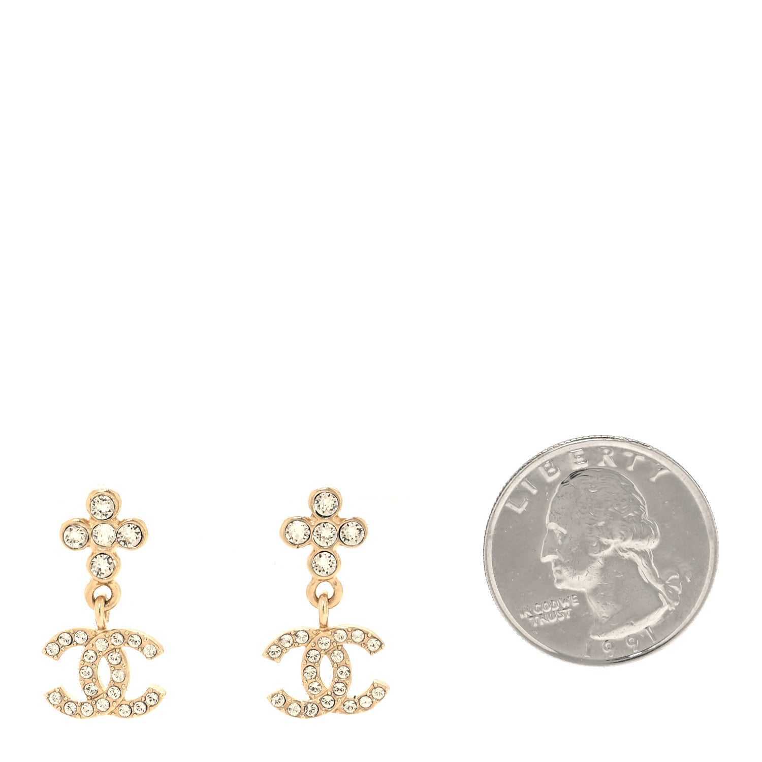 Chanel Crystal CC Drop Earrings Gold 2 of 5