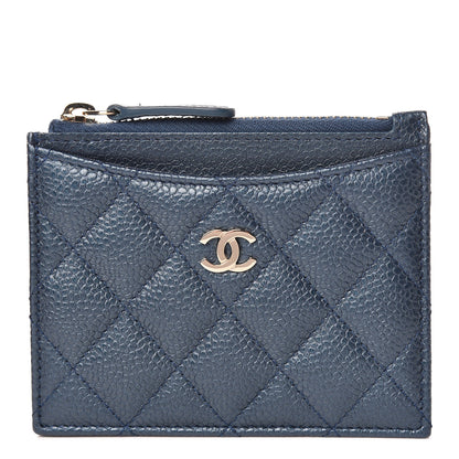 Chanel Metallic Caviar Quilted CC Zip Card Holder Dark Blue 1 of 8