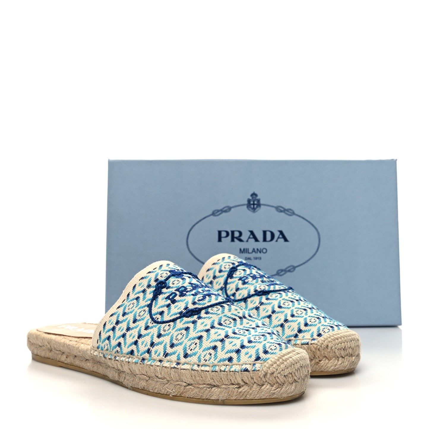 Nastro Jacquard Logo Embroidered Espadrille 20mm Slippers 39 Naturale Azzurro