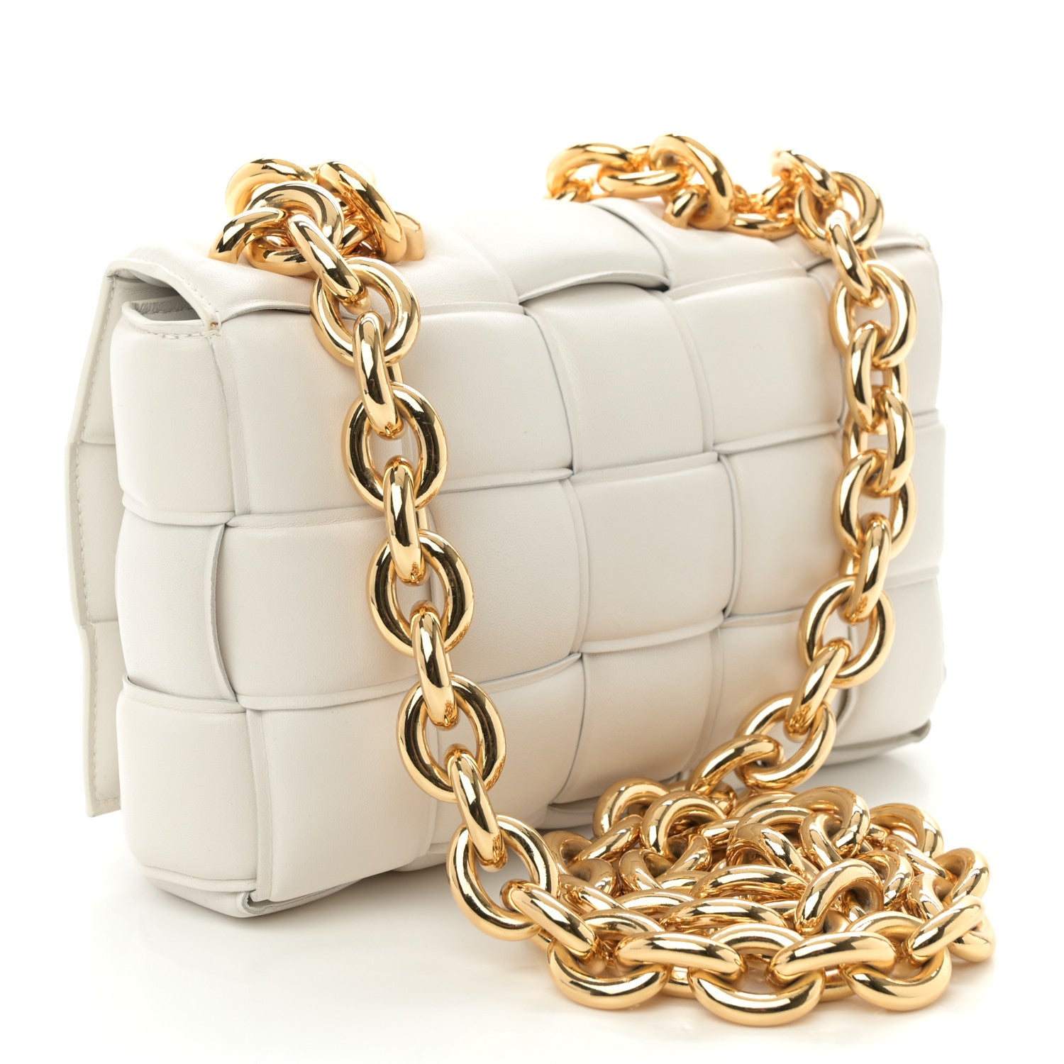 Bottega Veneta Lambskin Maxi Intreccio Padded Chain Cassette Crossbody Bag White 3 of 11