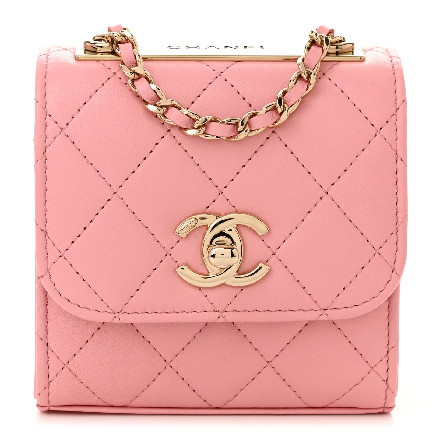 Lambskin Quilted Mini Trendy CC Clutch With Chain Pink