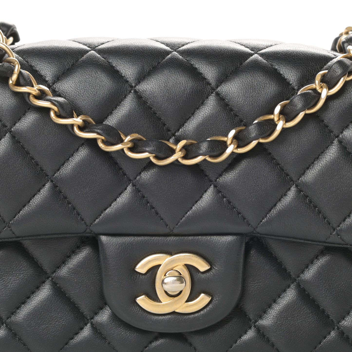 Lambskin Quilted Mini Rectangular Flap Black