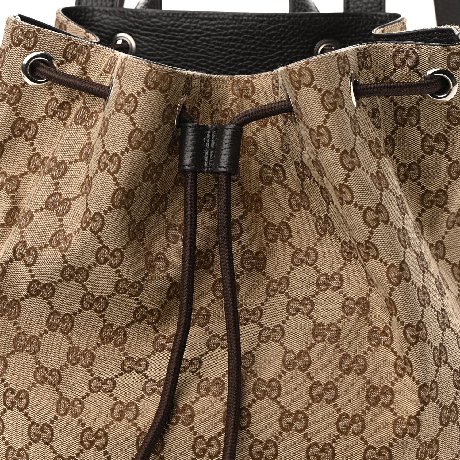Gucci Monogram Dollar Calfskin O Drawstring Backpack Beige Ebony Testa di Moro Dark Chocolate 8 of 10