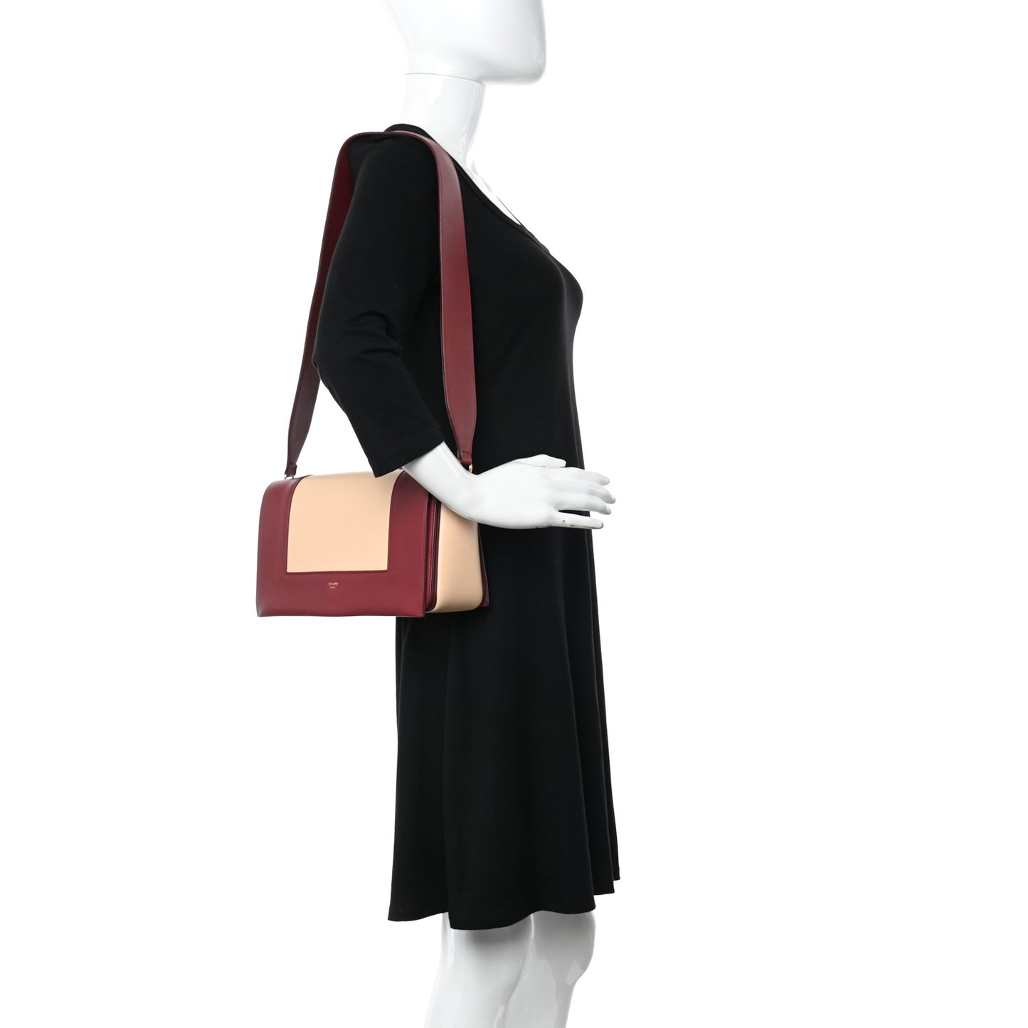 Shiny Smooth Calfskin Medium Frame Shoulder Bag Ruby Nude