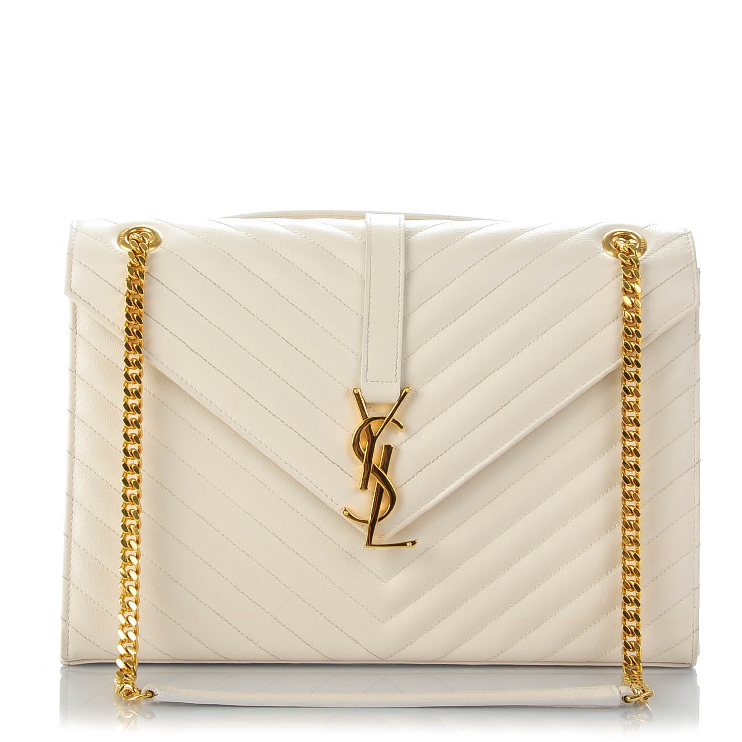 Saint Laurent Grain De Poudre Matelasse Chevron Large Monogram Satchel Dove White 1 of 7