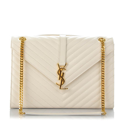 Saint Laurent Grain De Poudre Matelasse Chevron Large Monogram Satchel Dove White 1 of 7