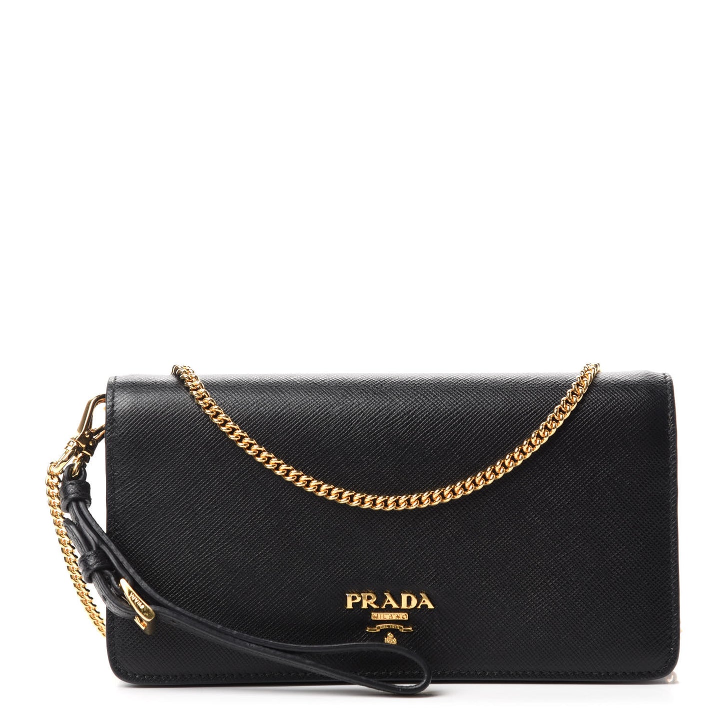 Saffiano Metal Phone Wristlet Crossbody Wallet Black