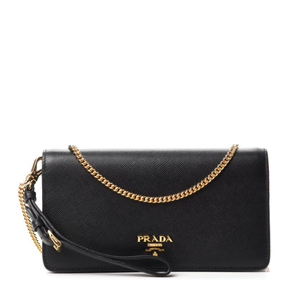 Prada Saffiano Metal Phone Wristlet Crossbody Wallet Black 1 of 9