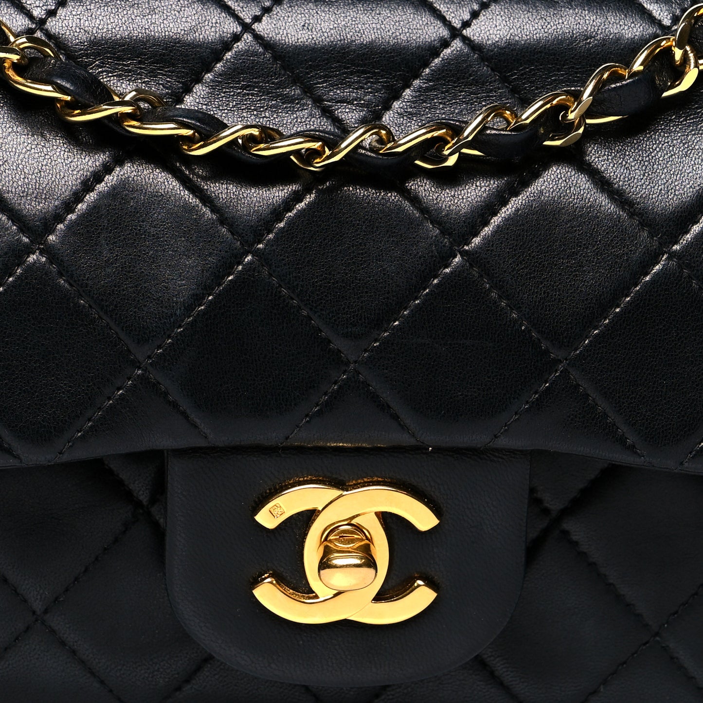 Lambskin Quilted Small Double Flap Black