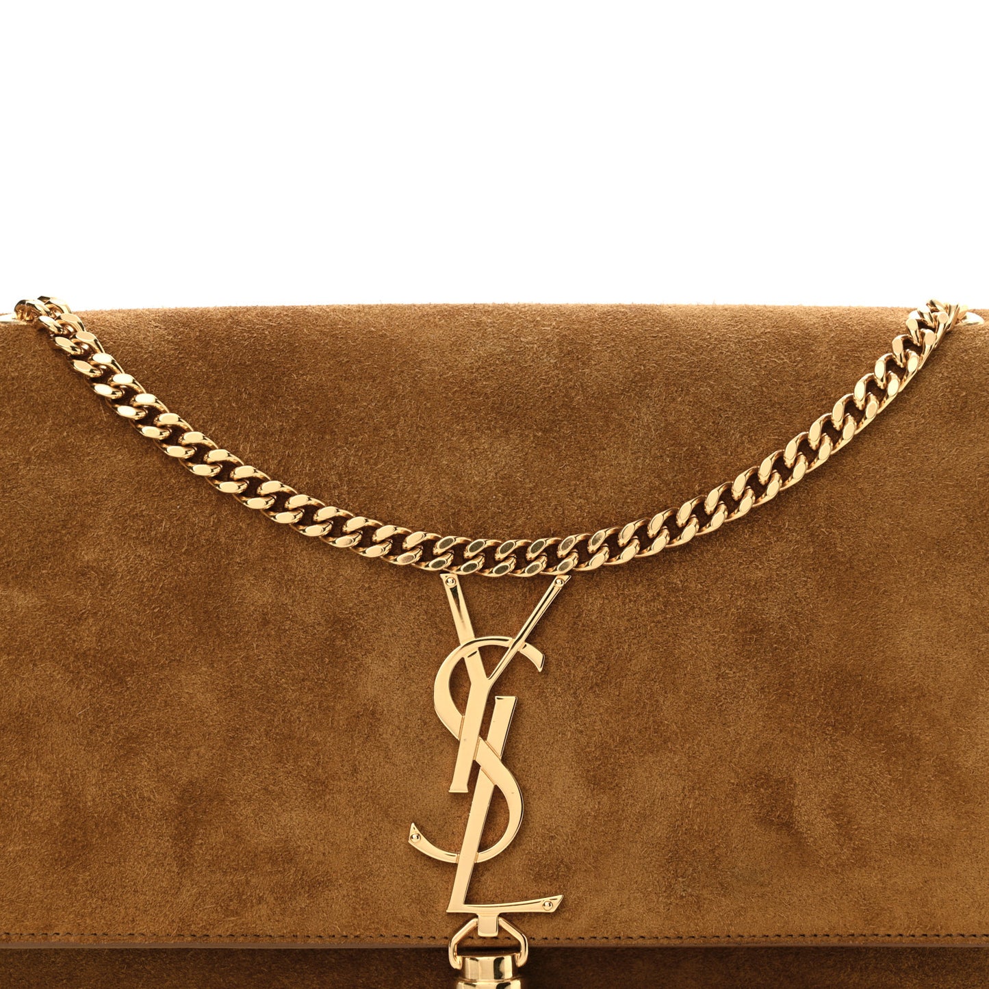 Suede Medium Classic Monogram Kate Tassel Satchel Light Ochre