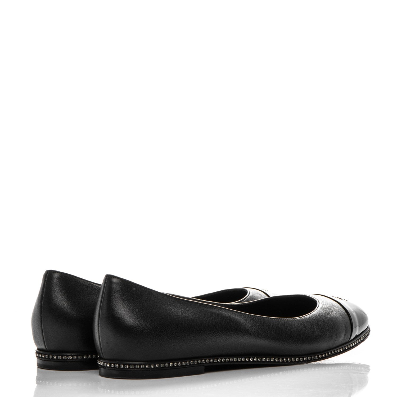 Chanel Patent Lambskin Crystal CC Cap Toe Ballerina Flats 39 Black 4 of 8