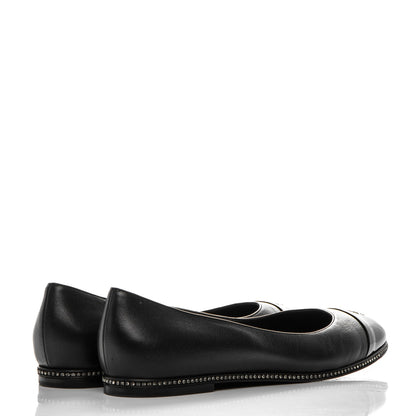 Chanel Patent Lambskin Crystal CC Cap Toe Ballerina Flats 39 Black 4 of 8