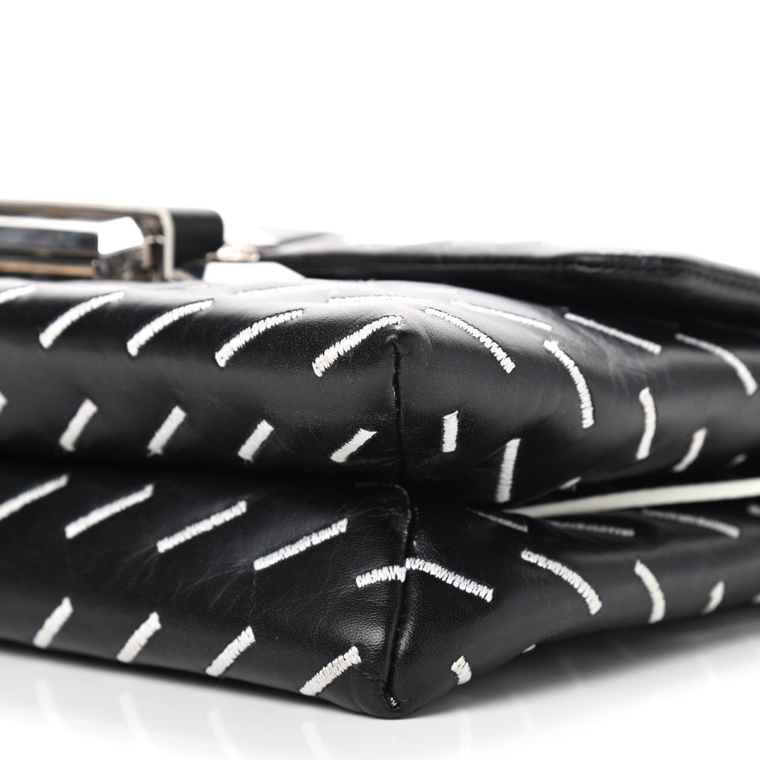 Versace Calfskin Embroidered Chain Shoulder Bag Black White 9 of 9