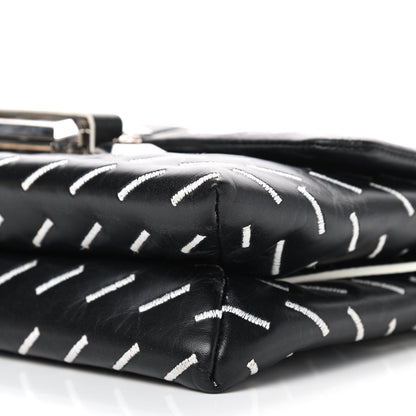 Versace Calfskin Embroidered Chain Shoulder Bag Black White 9 of 9