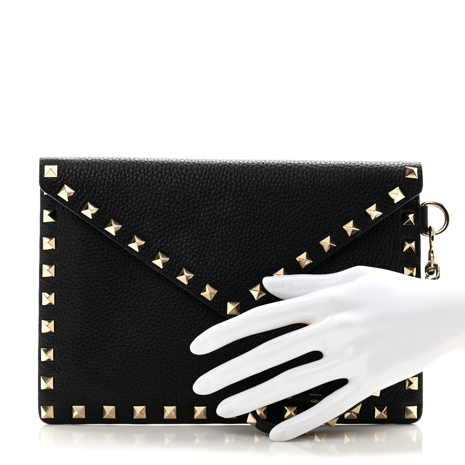 Valentino Garavani Pebbled Calfskin Medium Rockstud Envelope Flat Wristlet Pouch Black 2 of 8