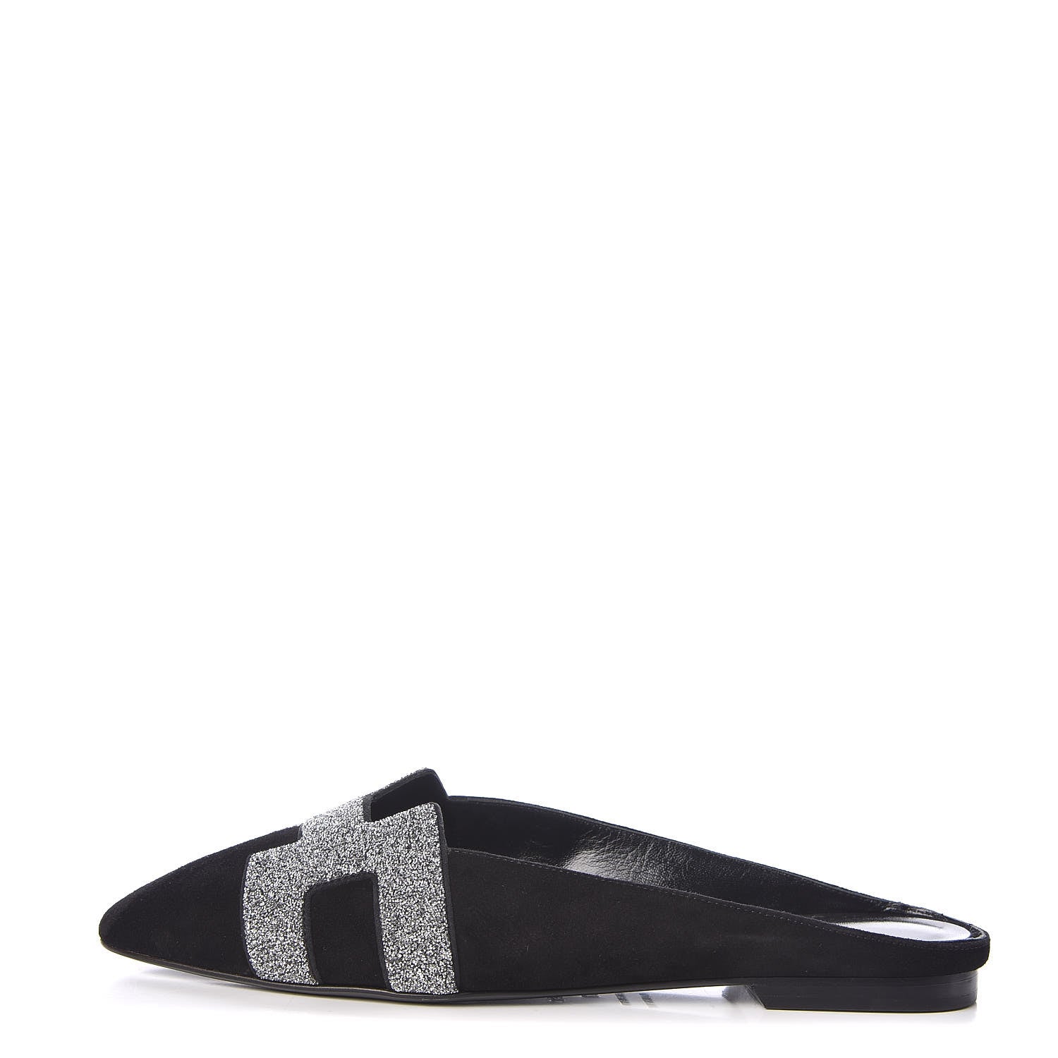 Hermes Suede Goatskin Crystal Roxane Mules 37 Gris Argente Black 1 of 6