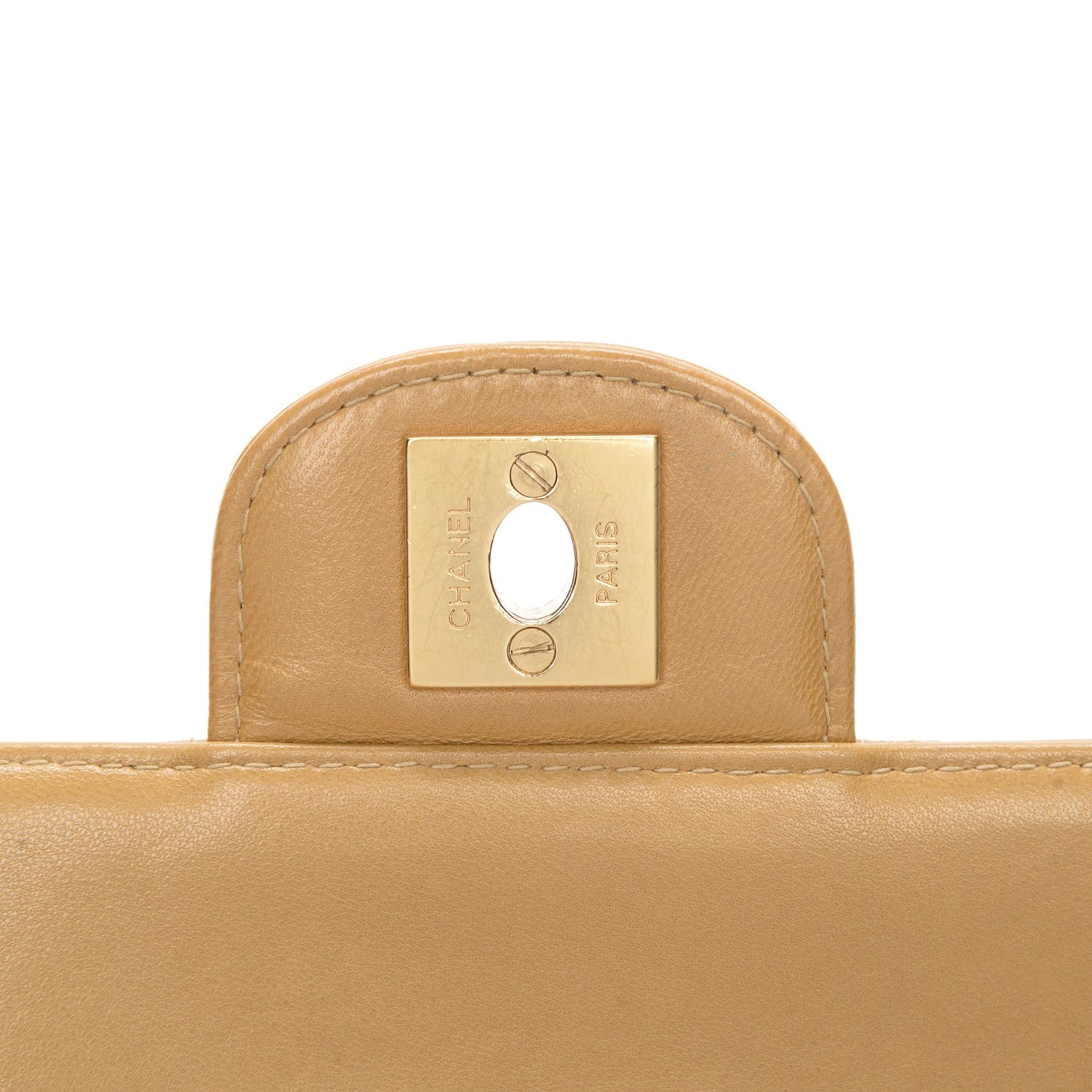Lambskin East West Chocolate Bar Flap Beige