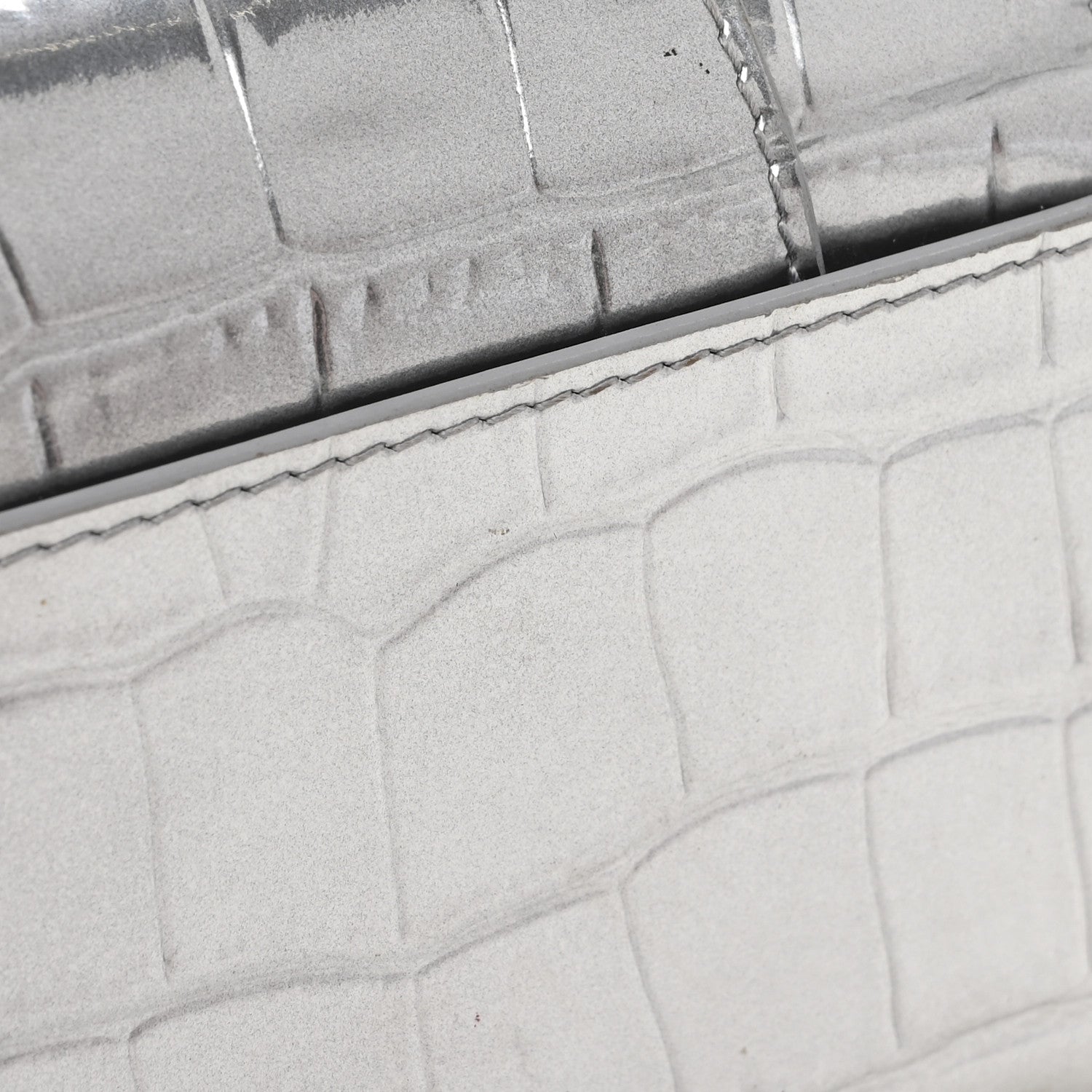 Balenciaga Metallic Calfskin Crocodile Embossed Hourglass Chain Cardholder Silver 8 of 10