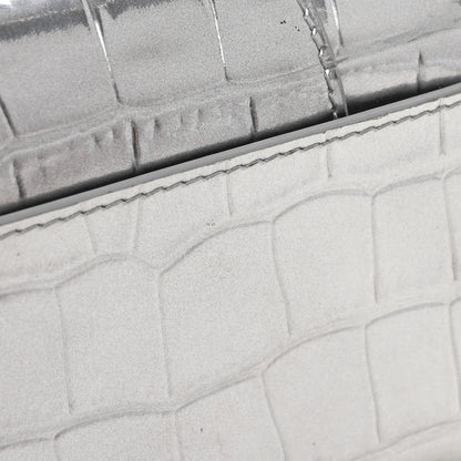 Balenciaga Metallic Calfskin Crocodile Embossed Hourglass Chain Cardholder Silver 8 of 10