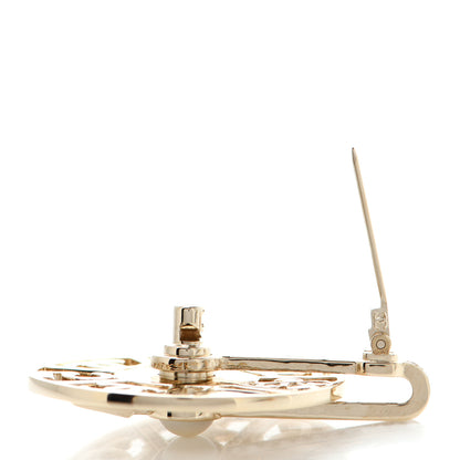 Chanel Crystal Pearl CC Charms Brooch Pearly White Gold 3 of 5