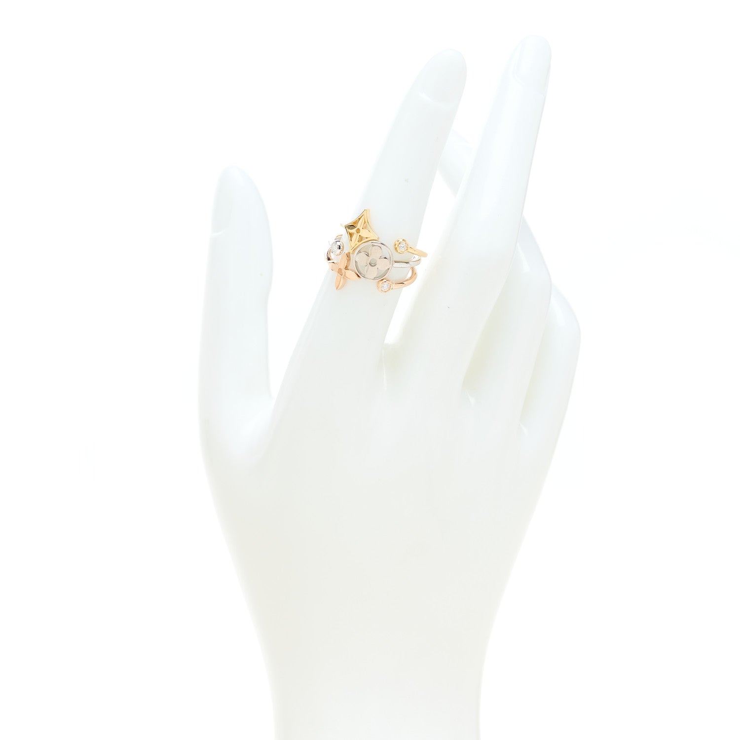 Louis Vuitton 18K Yellow Pink White Gold Diamond Idylle Blossom Ring 3 Set 53 6.25 2 of 11