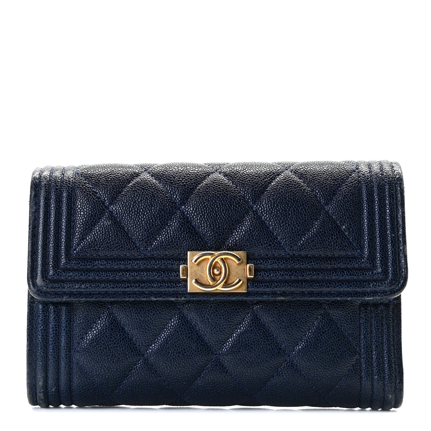 Chanel Caviar Quilted Medium Boy Flap Wallet Blue 1 of 8