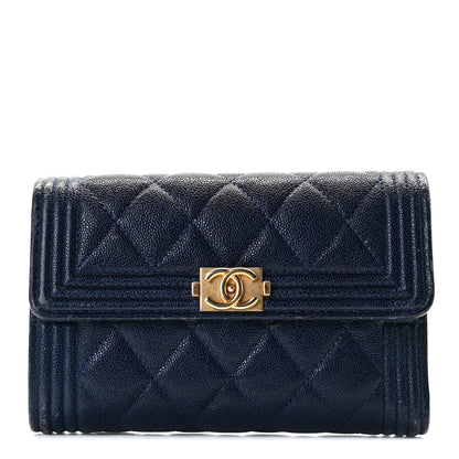 Chanel Caviar Quilted Medium Boy Flap Wallet Blue 1 of 8