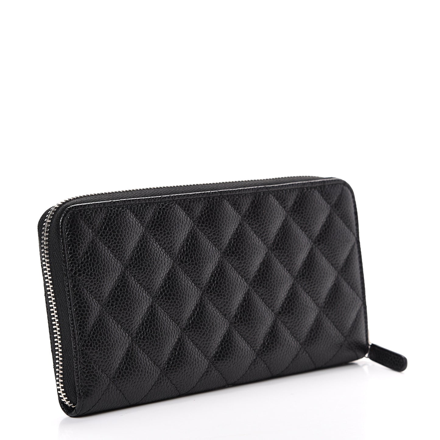 Caviar Quilted Large Gusset Zip Around Wallet Black
