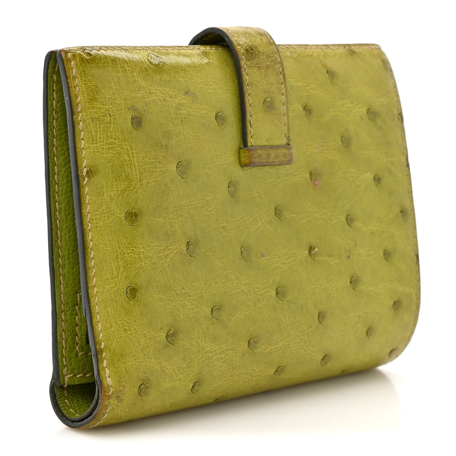 Hermes Ostrich Bearn Compact Wallet Vert Anis 3 of 14