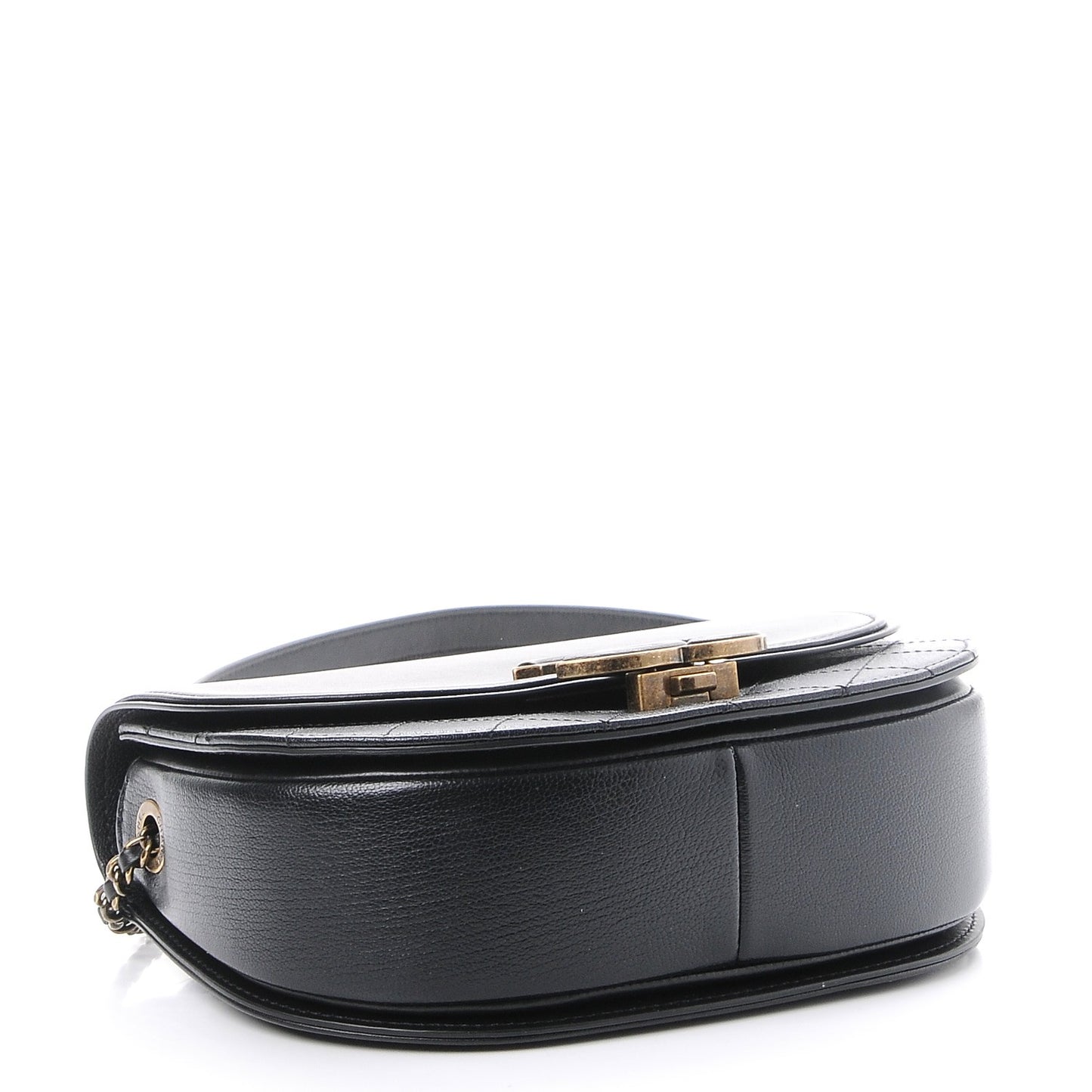 Shiny Calfskin Goatskin Quilted Small Coco Curve Messenger Flap Black