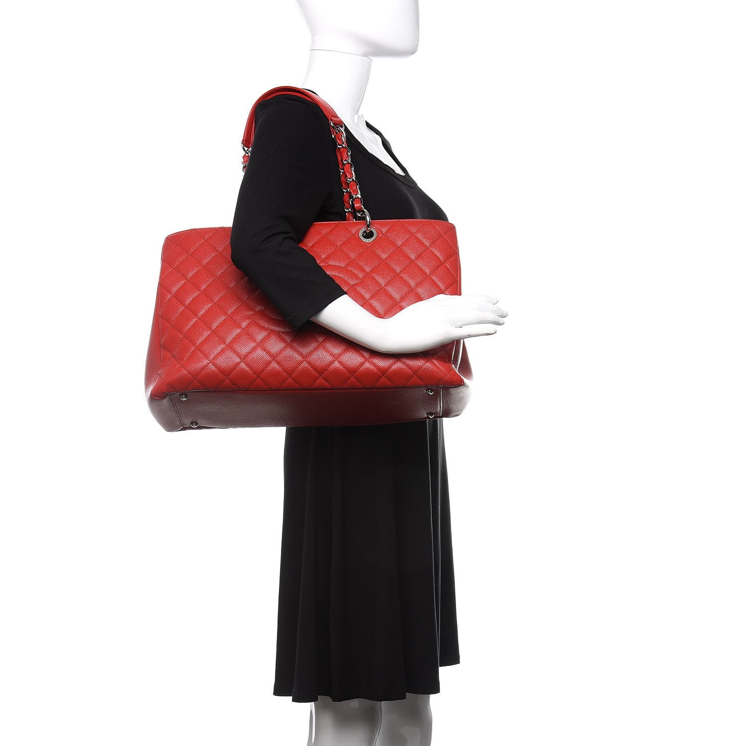 Chanel Caviar Quilted XL Grand Shopping Tote GST Red 2 of 13