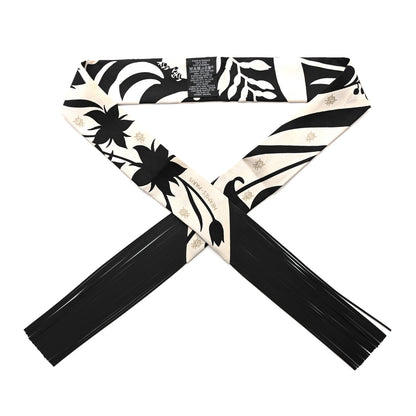 Hermes Silk Calfskin Bouquet Final Fringed Twilly Creme Black 1 of 4
