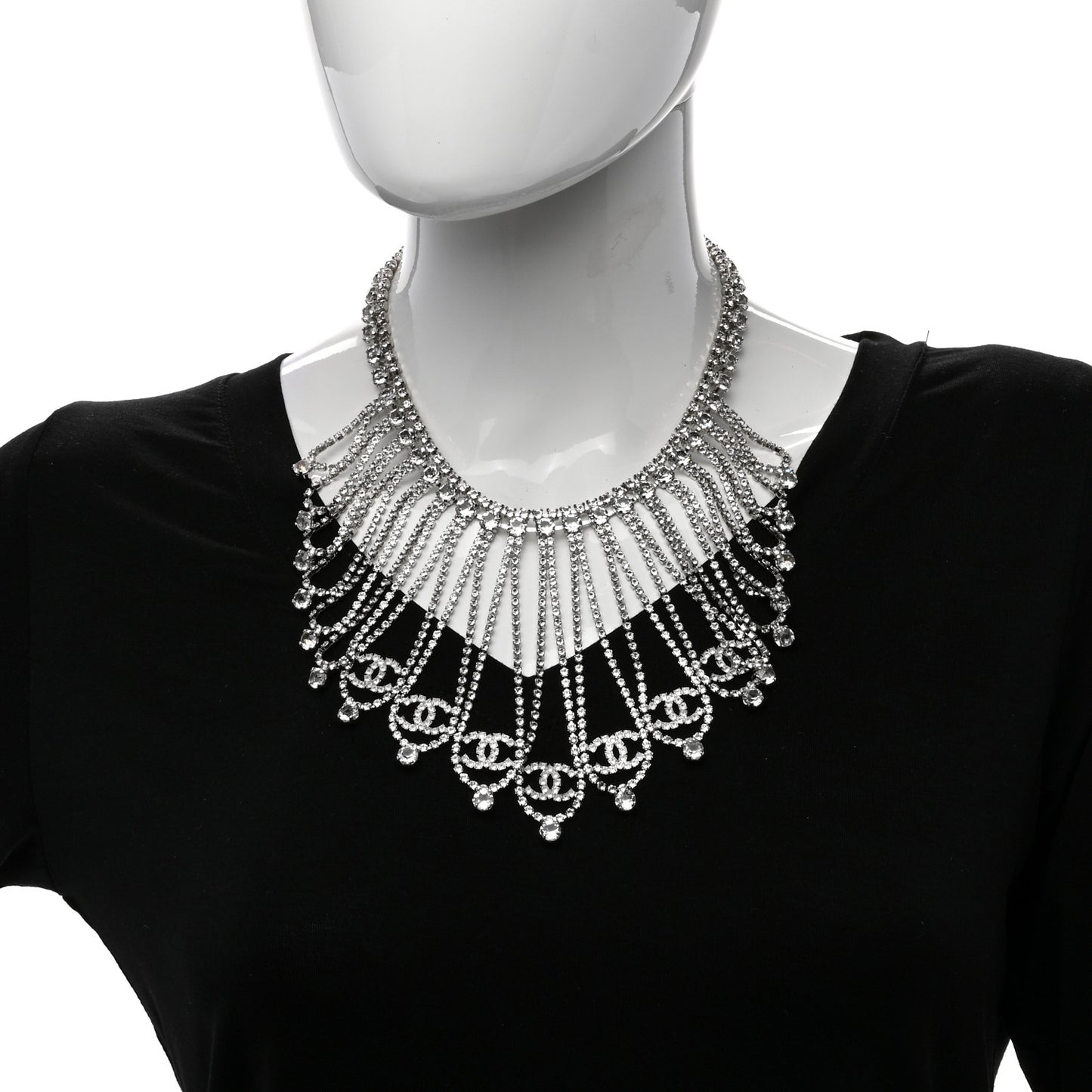 Crystal Fringe CC Choker Necklace Silver