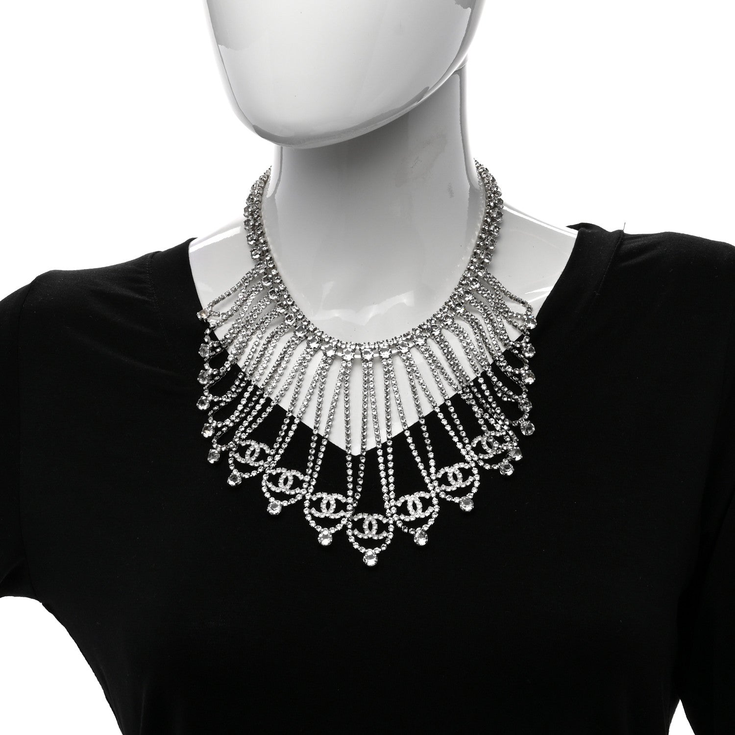 Chanel Crystal Fringe CC Choker Necklace Silver 2 of 4