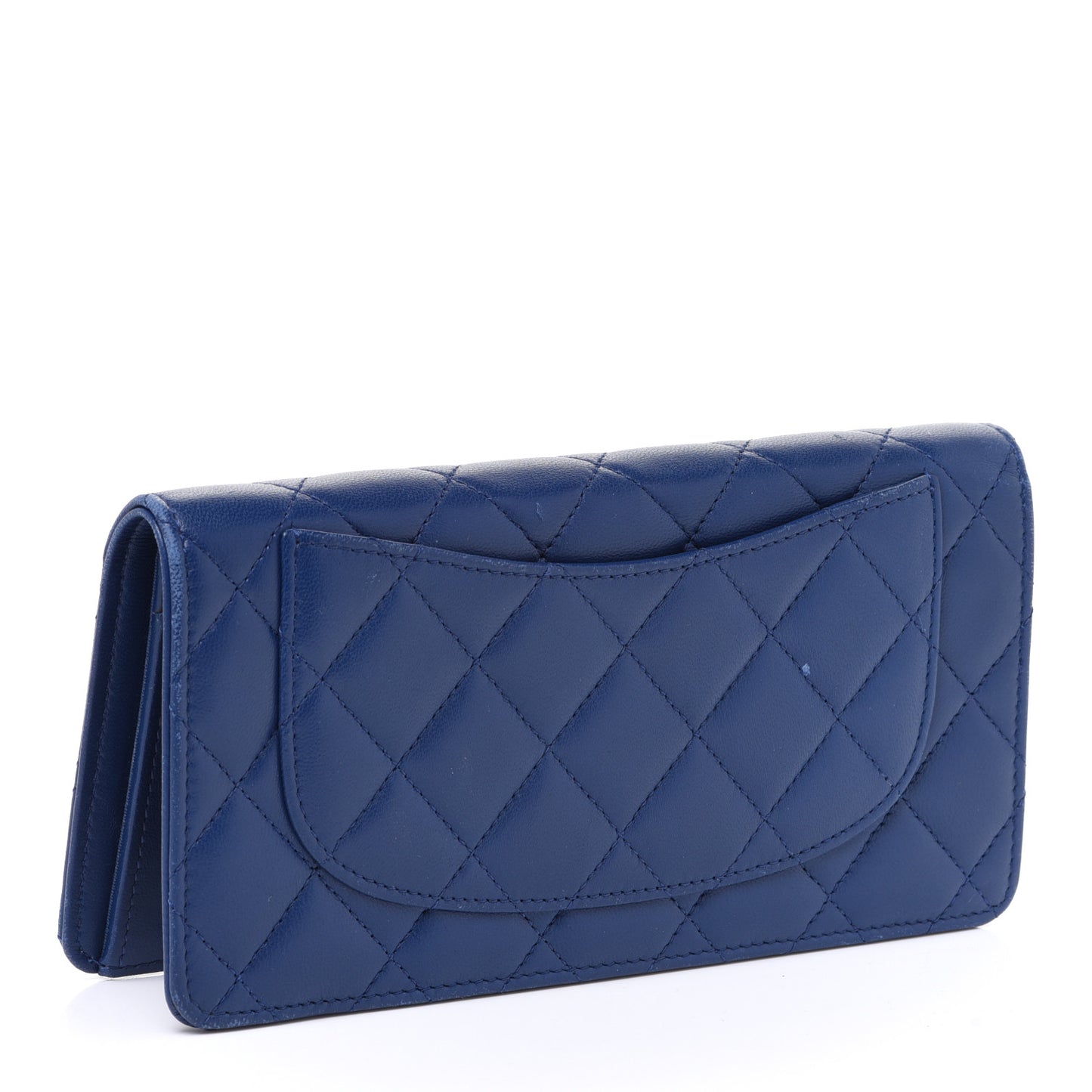 Lambskin Quilted Yen Wallet Blue