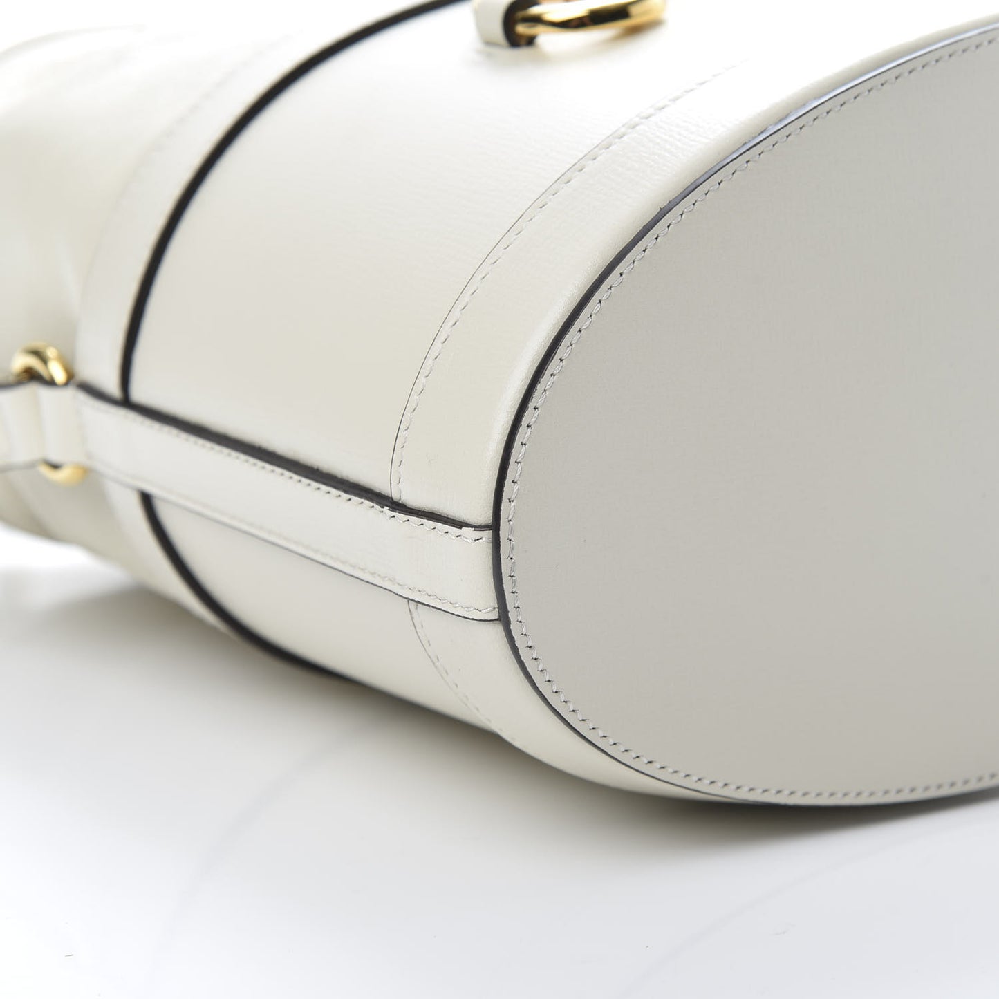 Azalea Sakai Calfskin Horsebit 1955 Drawstring Bucket Bag Mystic White