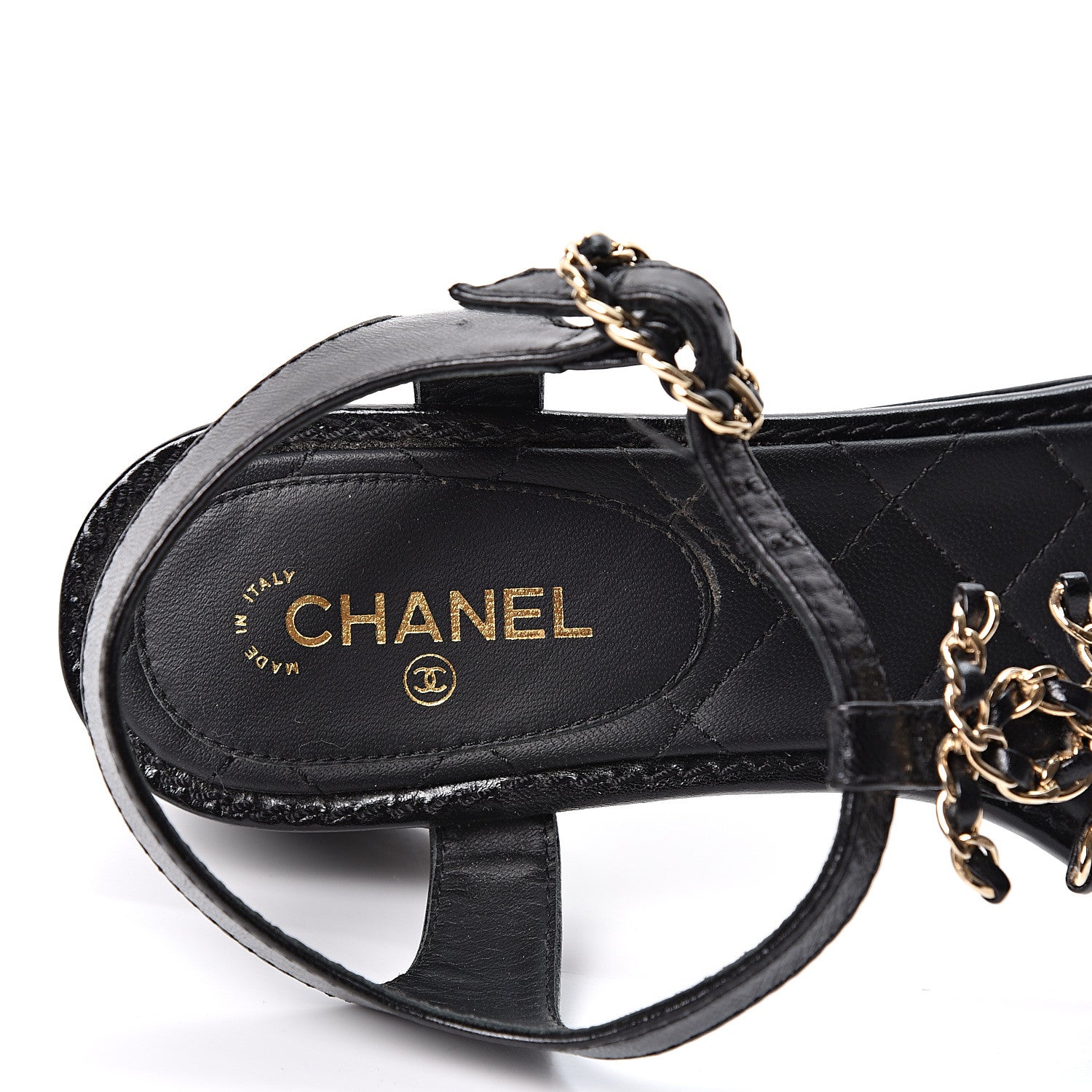 Chanel Lambskin Chain CC Logo Thong Sandals 38 Black 7 of 9
