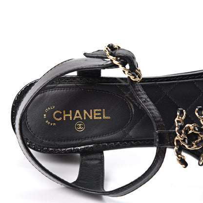 Chanel Lambskin Chain CC Logo Thong Sandals 38 Black 7 of 9
