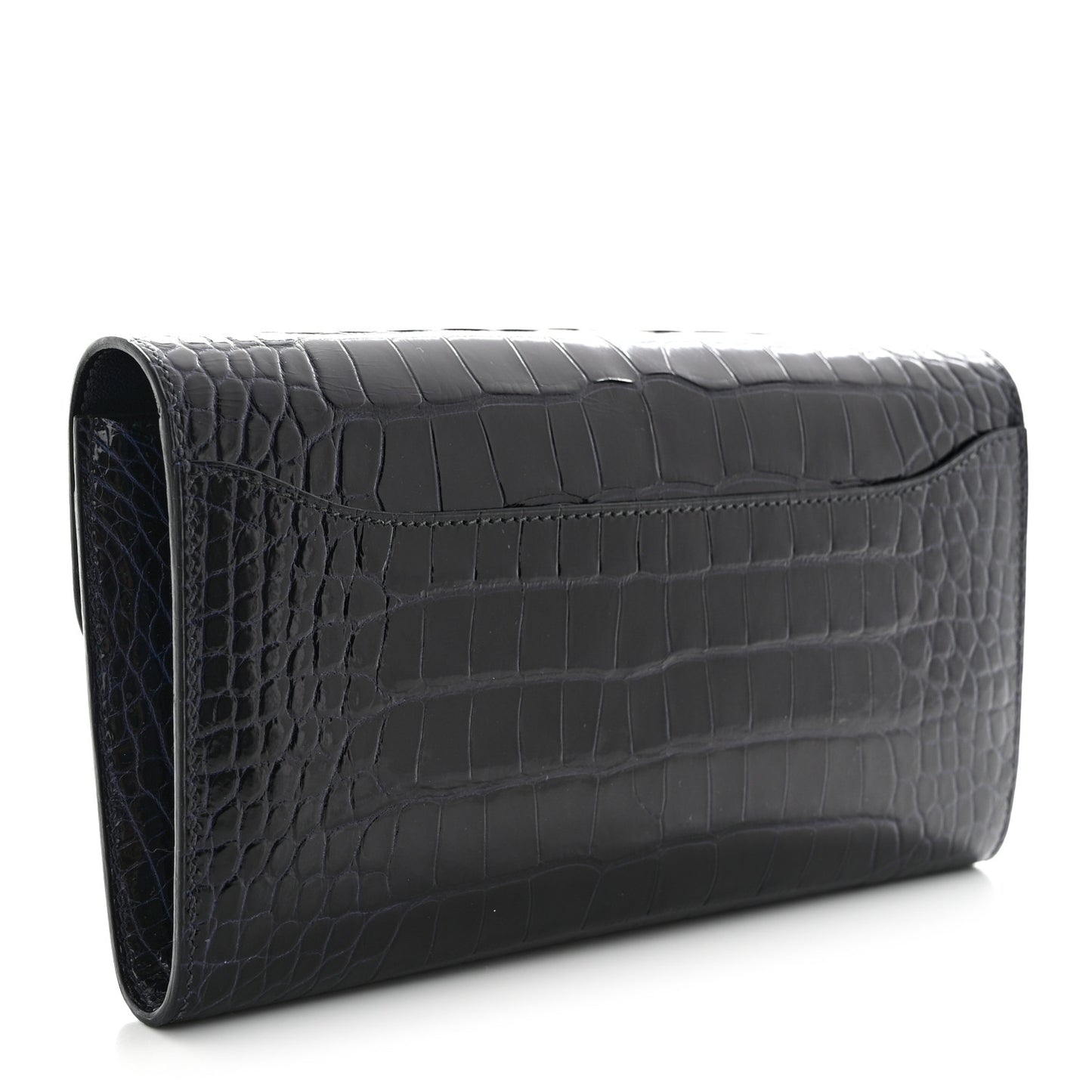 Shiny Alligator Constance Long Wallet Bleu Marine