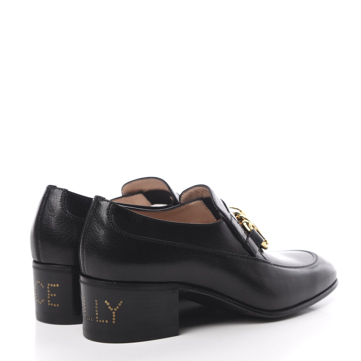 Goatskin Womens Chain Mid-Heel Loafers 36.5 Black