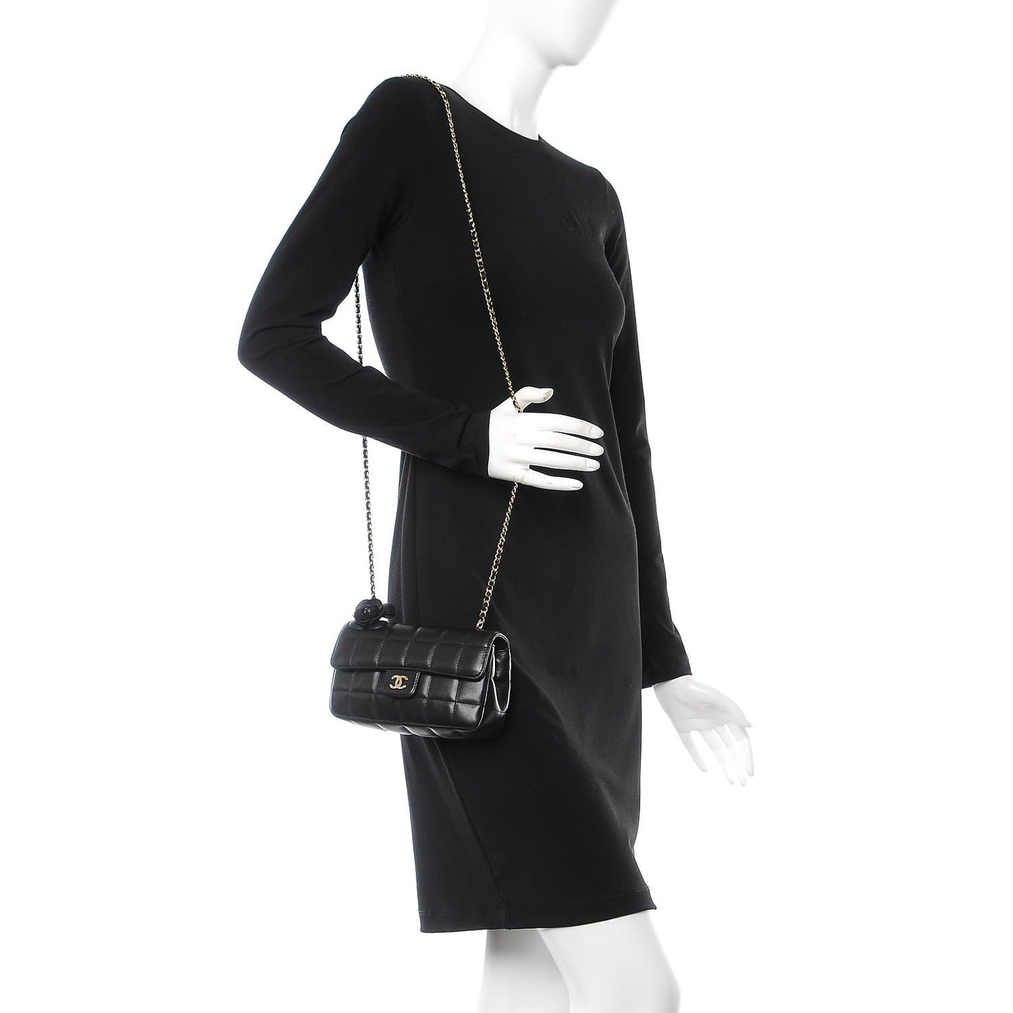 Lambskin Quilted Mini Chocolate Bar Camellia Flap Black
