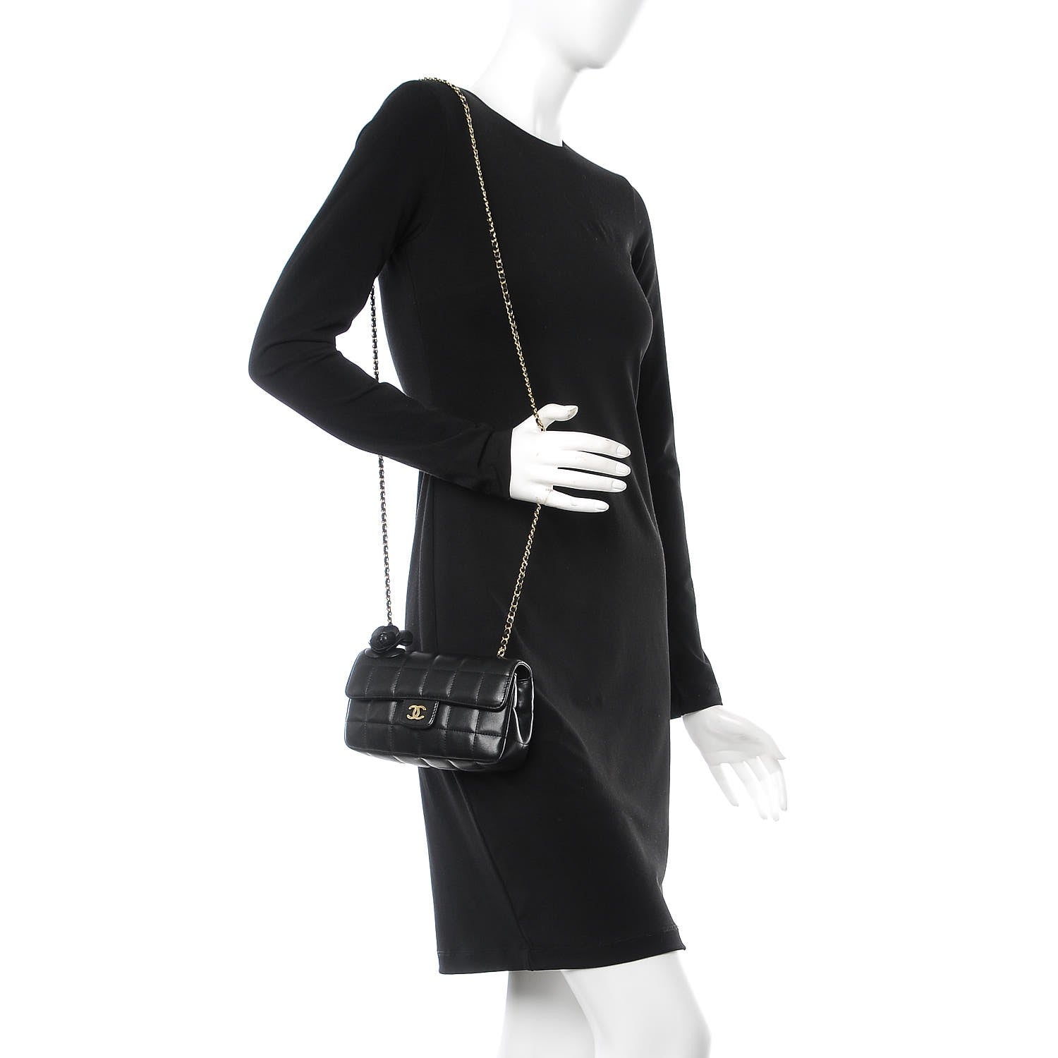 Chanel Lambskin Quilted Mini Chocolate Bar Camellia Flap Black 2 of 8