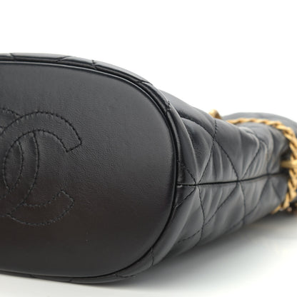 Chanel Lambskin Enamel Quilted Pending CC Bucket Drawstring Bag Black 10 of 11